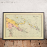 Mapa antiguo de Papua Nueva Guinea y las Islas Salomón de Stanford, 1901: Port Moresby, Mar del Coral, Mar de Salomón, Nueva Bretaña, Estrecho de Torres