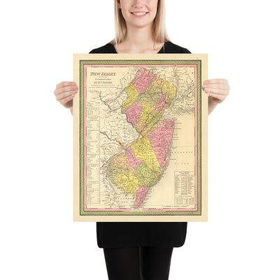 Alte Karte von New Jersey von Tanner, 1847: Garden State, New York City, Philadelphia, Trenton, Princeton und Camden