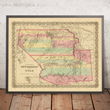 Ancienne carte du Nouveau-Mexique et de l'Utah par JH Colton, 1856 : Santa Fe, Albuquerque, Provo, Salt Lake City, St. George