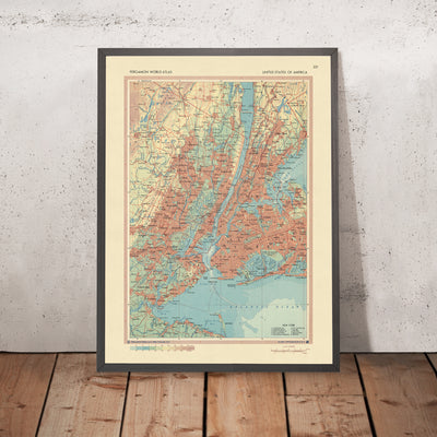 Ancienne carte de la ville de New York par le service topographique de l'armée polonaise, 1967 : Manhattan, Brooklyn, le Bronx, Newark, Jersey City