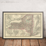 Mappa Antica di New York di J.H. Colton, 1874: New York City, Buffalo, Rochester, Albany, Syracuse 