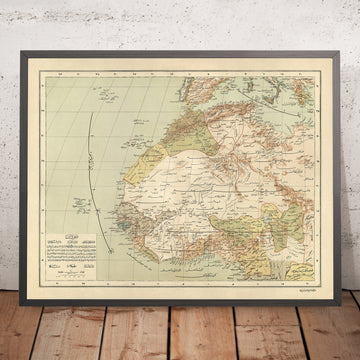 Antica mappa araba del Nordovest Africa di Esref, 1894: Marrakech, Algeri, Tunisi, Tripoli, Sahara 