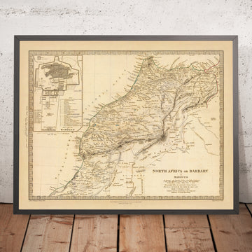 Ancienne carte du Maroc par SDUK, 1836 : tribus berbères et amazighs, montagnes de l&