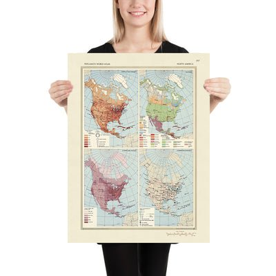 Antiguo mapa infográfico de demografía y comunicaciones de América del Norte, 1967: perspectivas de la Guerra Fría, cartografía temática y datos geoespaciales