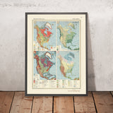 Old Infographic Map of North American Geology, 1967: Geomorphology, Climate, Rainfall
