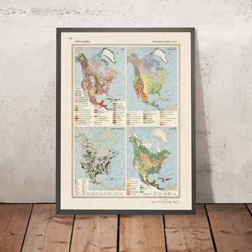 Mappa infografica antica del Nord America, 1967: Uso del suolo, Vegetazione, Risorse minerarie 