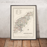 Alte Karte von Northamptonshire von Samuel Lewis, 1844: Northampton, Kettering, Corby, Wellingborough und Rushden 