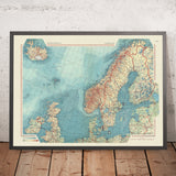 Ancienne carte de l'Europe du Nord, 1967 : Scandinavie, Îles britanniques, Islande, mer du Nord et pays baltes 