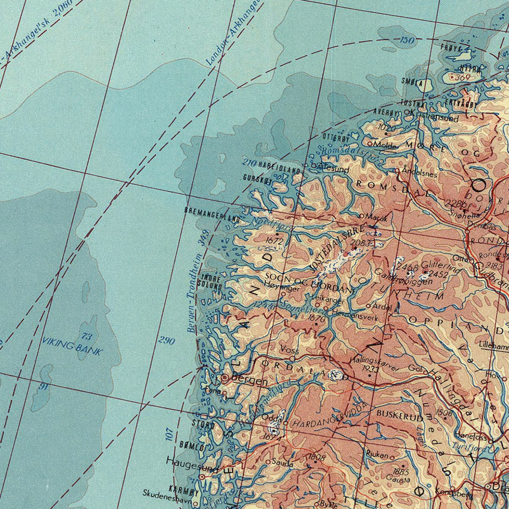 Mapa del Viejo Mundo del norte de Europa realizado por el Servicio de Topografía del Ejército Polaco, 1967: Mapa político y físico detallado de Escandinavia, Reino Unido e Islandia