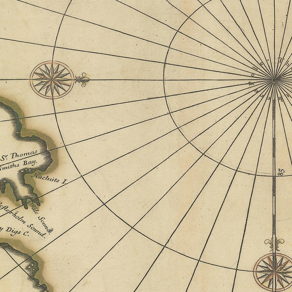 Mapa antiguo del Polo Norte de Pitt, 1680: mapa inglés antiguo, isla mítica, cartuchos detallados