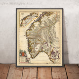 Alte Karte von Norwegen von Visscher, 1690: Oslo, Trondheim, Bergen, Stavanger, Jotunheimen Nationalpark 