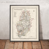 Alte Karte von Nottinghamshire von Samuel Lewis, 1844: Nottingham, Mansfield, Worksop, Newark, Retford 