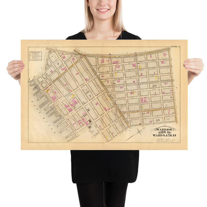 Mappa antica del Lower East Side, Manhattan di Bromley, 1879: James, Market, Pike, Rutgers Slip, Chatham Square 