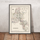 Old Map of Oxfordshire by Samuel Lewis, 1844: Oxford, Banbury, Abingdon, Bicester, and Witney