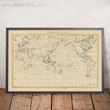 Alte pazifikzentrierte Weltkarte von Hogg, 1794: Cooks Reisen, Drake, Anson, zentriert auf Australien und Neuseeland 