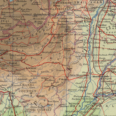 Alte Karte von Kaschmir, Pakistan und Afghanistan von Bartholomew, 1959: Karachi, Indus, Hindukusch, Kabul, Lahore