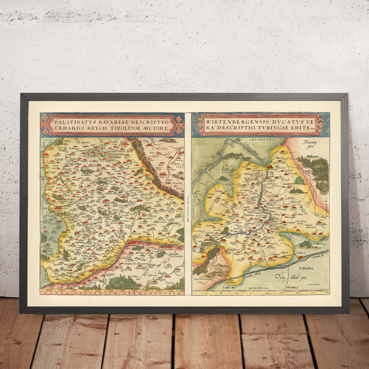 Old Map of Bavaria and Wurtemberg by Ortelius, 1581: Danube, Rhine, Stuttgart, Regensburg, Forests