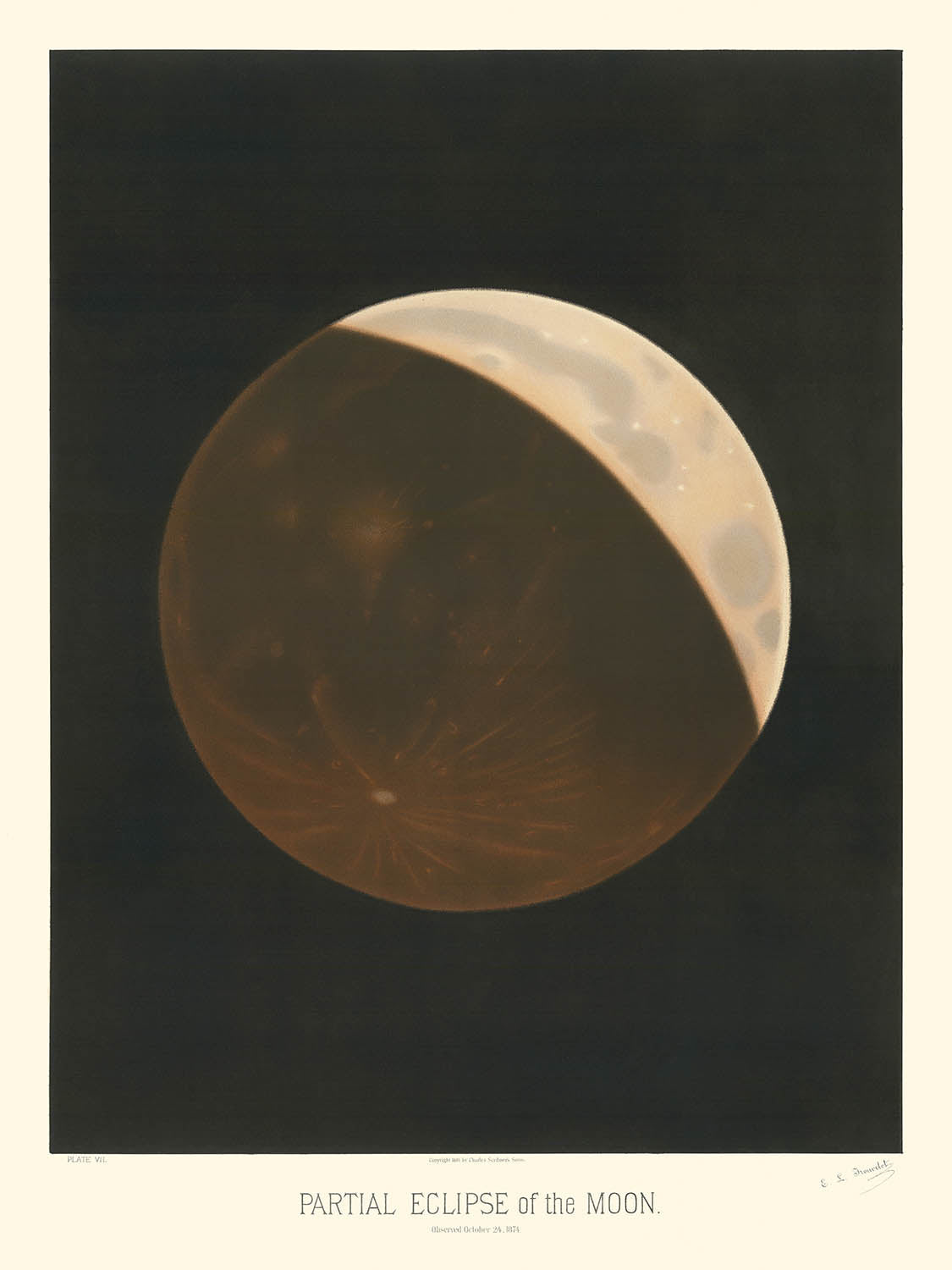 Eclipse parcial de luna por Etienne Leopold Trouvelot, 1882