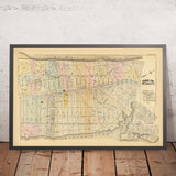 Mapa antiguo de la ciudad de Harlem, NYC por Bromley, 1879: Fort Washington, Fort George, río Hudson, río Harlem 