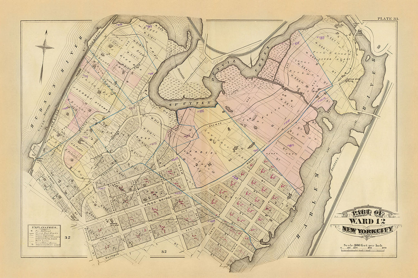 Mapa antiguo de la ciudad de Nueva York de Bromley, 1879: Spuyten Duyvil Creek, río Harlem, Broadway, Kingsbridge Ave, University Ave