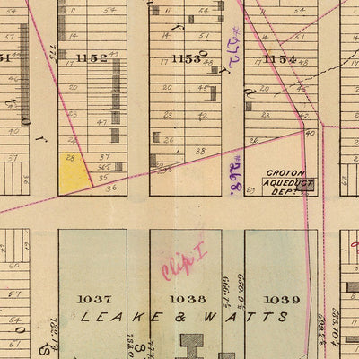 Mapa antiguo de la ciudad de Nueva York de Bromley, 1879: Morningside Heights, Riverside Park, Morningside Park, orfanato Leake & Watts, manicomio Bloomingdale