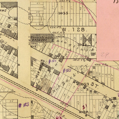 Mapa antiguo de la ciudad de Nueva York de Bromley, 1879: Riverside Park, Convent, Broadway, Ferrocarriles, Amsterdam Ave.