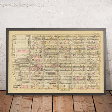 Ancienne carte du quartier 20, New York, 1879 : Garment District, New York Central et Hudson River Freight Yard, Manhattan Market, New York Aquarium