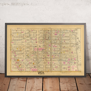 Mappa Antica del Distretto 21, NYC di Bromley, 1879: Ospedale Bellevue, Giardino dei Concerti e Stazione della 33esima Strada. 