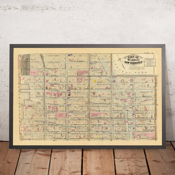 Mapa antiguo de Clinton, Distrito 22, Nueva York, 1879: Hells Kitchen, Columbus Circle, Hospital Roosevelt, Central Park