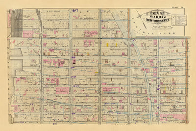 Alte Karte von Clinton, Ward 22, NYC, 1879: Hells Kitchen, Columbus Circle, Roosevelt Hospital, Central Park