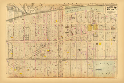 Ancienne carte de l'Upper West Side, New York, 1879 : Central Park, Riverside Park, Broadway, quartier 22
