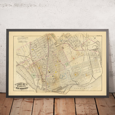 Mapa antiguo de la ciudad de Nueva York de Bromley, 1879: South Melrose, Mott Haven, St. Mary's Park, East River, ferrocarriles