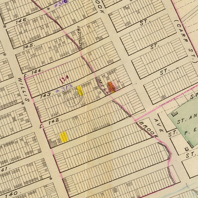 Old Map of the Bronx, NYC by Bromley, 1879: South Melrose, Mott Haven, St. Mary's Park, East River, Railways