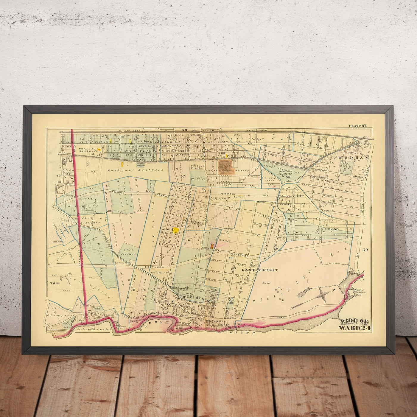 Old Map of the Bronx, NYC by Bromley, 1879: West Farms, East Tremont, Belmont, Fordham, Bronx River