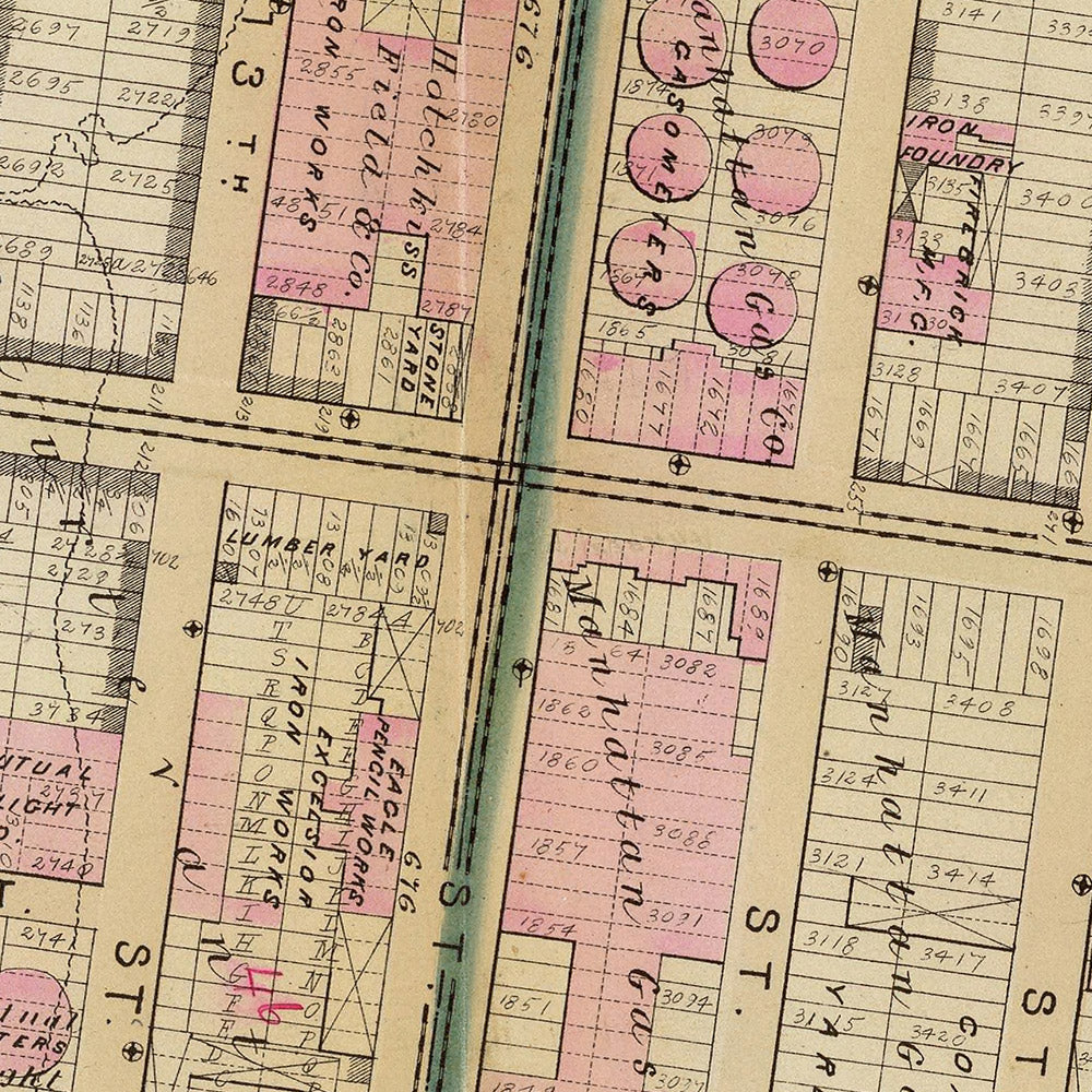 Mapa antiguo del Lower East Side, Nueva York, 1879: distritos detallados 11 y 18 de Bromley