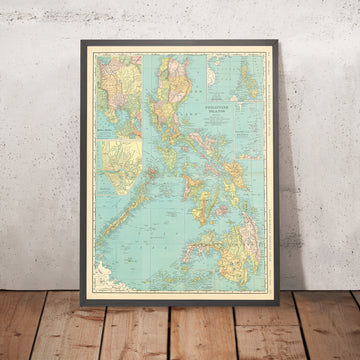 Ancienne carte des Philippines par Rand McNally, 1904 : Manille, Luçon, Samar, Cebu et Mindanao