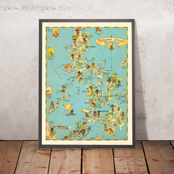 Old Map of the Philippines by Ruth Taylor White, 1935: Manila, Luzon, Samar, Mindanao, and the Sulu Archipelago