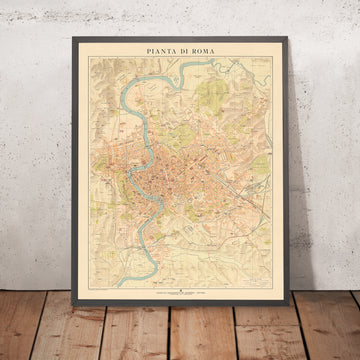 Carte ancienne rare de Rome, 1921 : Vatican, Colisée, Fontaine de Trevi, Via del Corso, Forum romain 