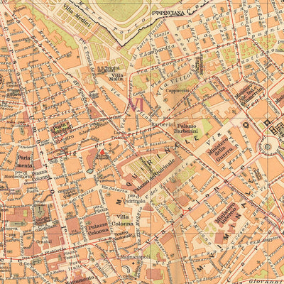 Ancienne carte de Rome, 1921 : Vatican, Colisée, Fontaine de Trevi, Via del Corso, Forum Romain
