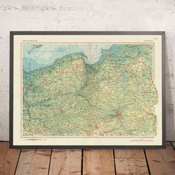 Antiguo mapa de Polonia, 1967: Gdansk, Varsovia, Bialystok, Kaliningrado, río Vístula