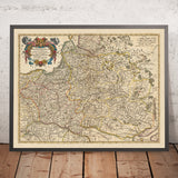 Antiguo mapa de Polonia de Visscher, 1690: Varsovia, Vilna, Minsk, Viena, Kiev