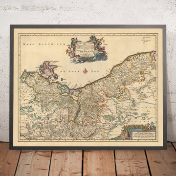 Antica mappa della Pomerania di Visscher, 1690: Słupsk, Szczecin, Piła, Koszalin, area di Drawsko 