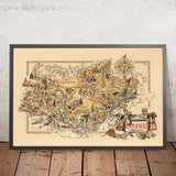 Antiguo mapa de Provenza, Francia por Liozu, 1951: Marsella, Aviñón, Cannes, Niza, Mónaco