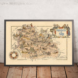 Antiguo mapa pictórico de Nord-Pas-de-Calais por Liozu, 1951: Lille, Dunkerque, Valenciennes, Douai, Cambrai