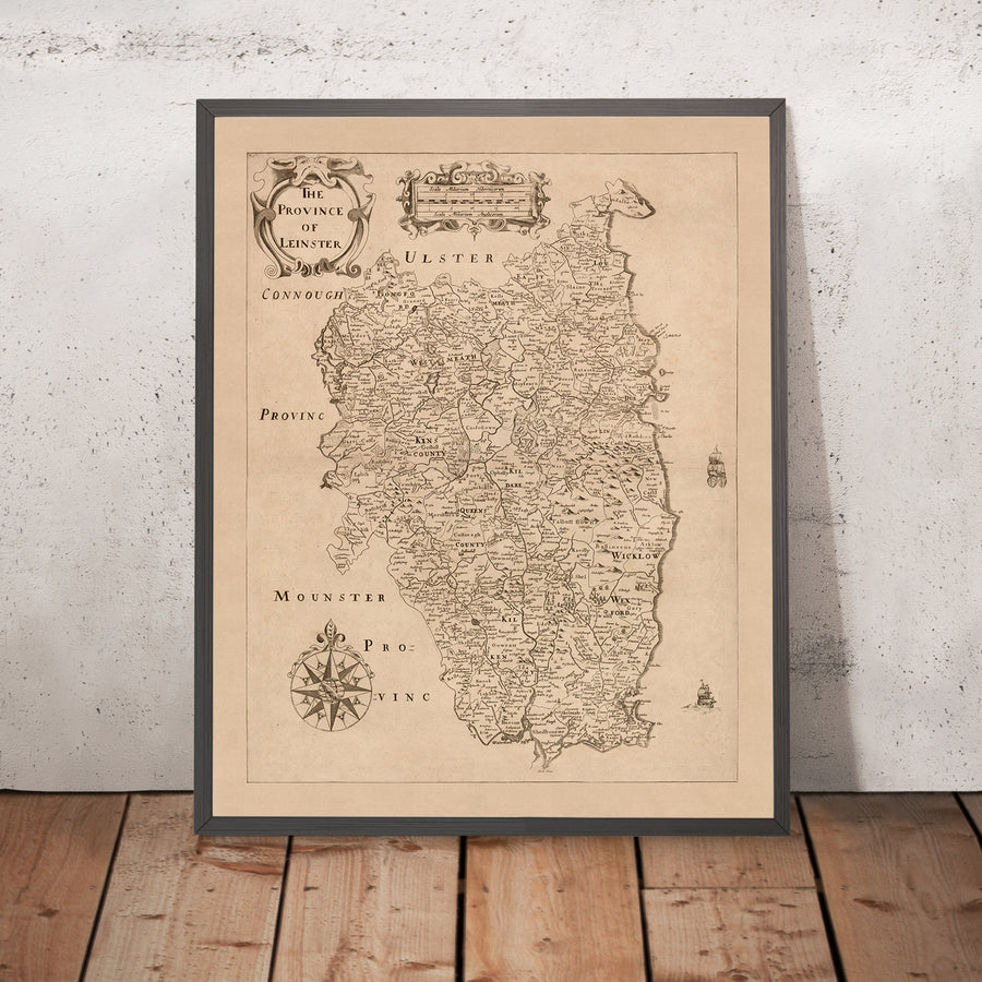 Antica mappa del Leinster di Petty, 1685: Dublino, Kilkenny, Wexford, Waterford, Kildare, Louth, Meath 