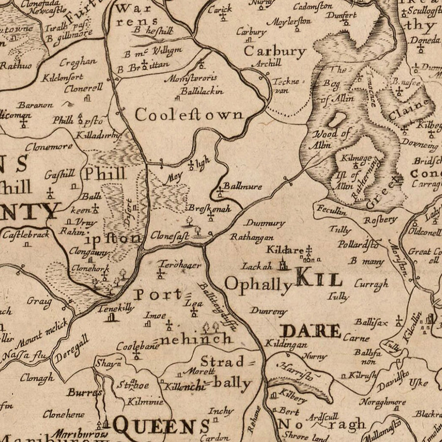 Antica mappa del Leinster di Petty, 1685: Dublino, Kilkenny, Wexford, Waterford, Kildare, Louth, Meath 