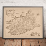Antigua mapa de Munster por Petty, 1685: Cork, Limerick, Waterford, Ennis, Tralee, Clonmel 