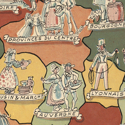 Ancienne carte picturale des provinces françaises et de la Corse par Liozu, 1951