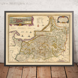Vecchia mappa della Prussia di Visscher, 1690: Danzica, Elbląg, Klaipėda, Kaliningrad, Parco Paesaggistico di Brodnicki 