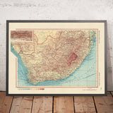 Ancienne carte de la République d'Afrique du Sud, 1967 : Johannesburg, Le Cap, Parc national Kruger, Monts Drakensberg 